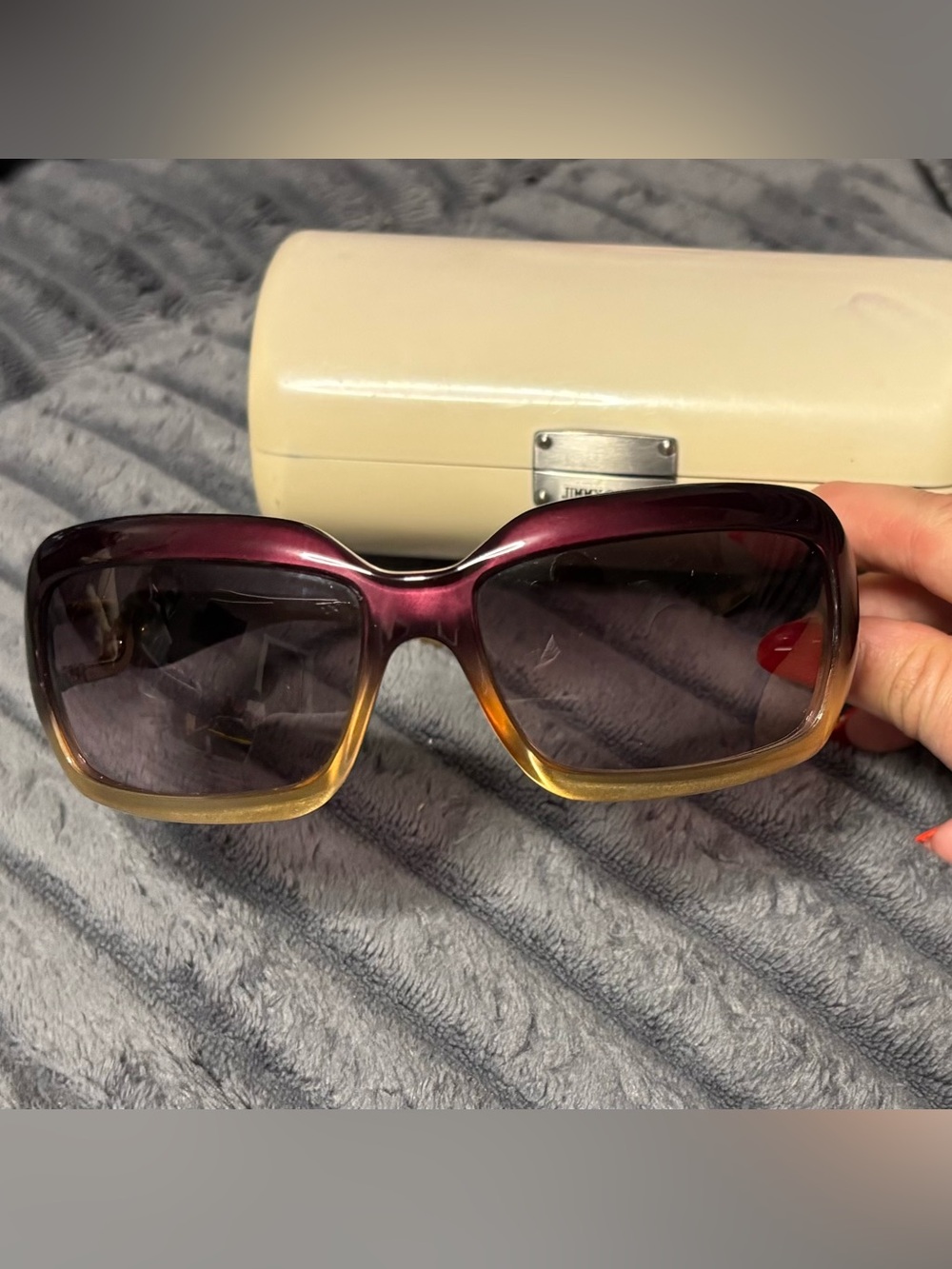 Jimmy Choo Burgundy to Amber Gradient Square Sunglasses